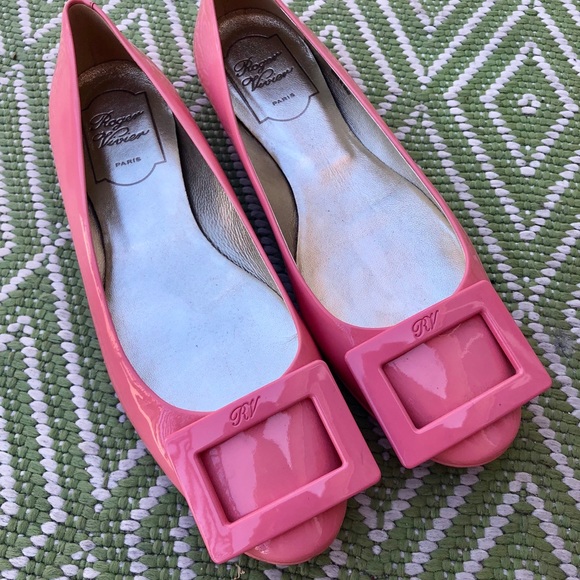 Roger Viviver Gomette Patent Leather Flat pink